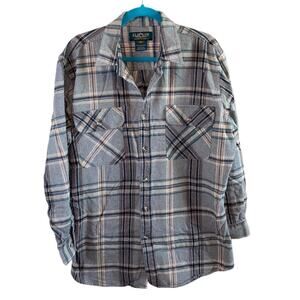 ElkMont Outfitters Plaid Flannel Shirt XLT Button Up Gray Blue Outdoor Casual